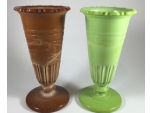 Chocolate and Nile Green Scalloped Flange Vases
